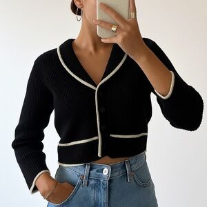 Liz Claiborne Black Cardigan with White Accents